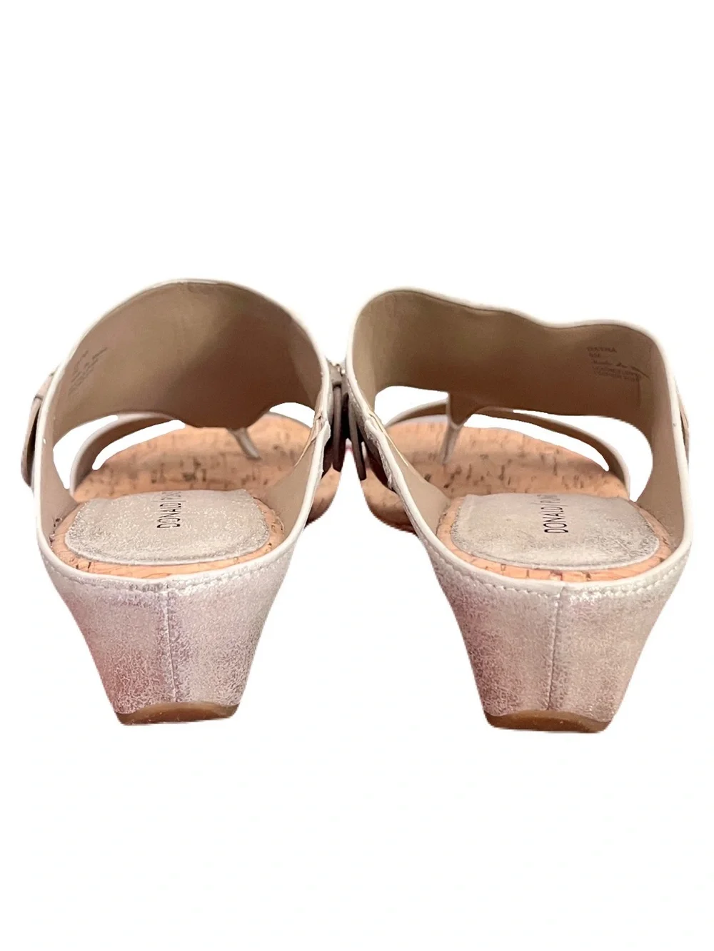 Donald Pliner Champagne Beige Metallic Leatger ‘Dayna’ Wedge Sandals, Size 8